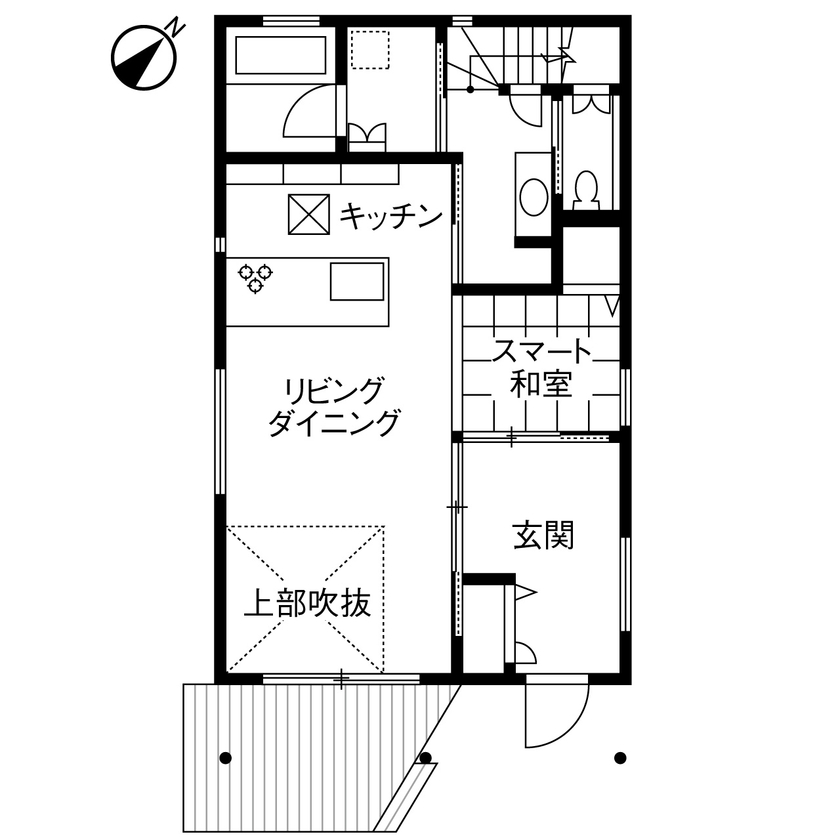 トヨタホーム 【40坪以下/オープンLDK/吹抜け】家族一緒の時間を大切にする、オープンでおしゃれな土間玄関がある住まいの間取り図（4LDK）1階
