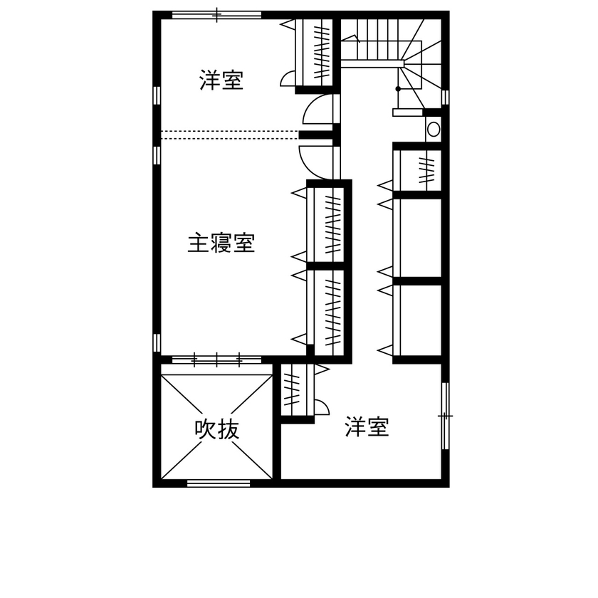 トヨタホーム 【40坪以下/オープンLDK/吹抜け】家族一緒の時間を大切にする、オープンでおしゃれな土間玄関がある住まいの間取り図（4LDK）2階