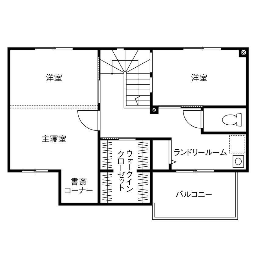 トヨタホーム 家族の気配を感じながら暮らせる、リビング中心のオープンな住まいの間取り図（2LDK）2階