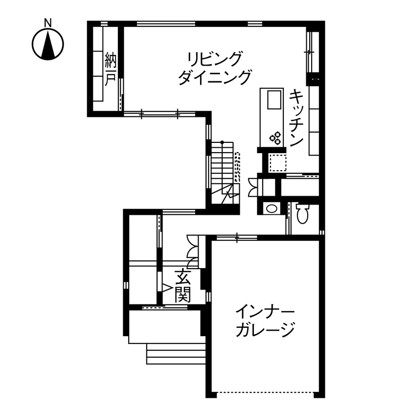 トヨタホーム 大切な家族と車を守る、中庭とインナーガレージのある住まいの間取り図（4LDK）1階