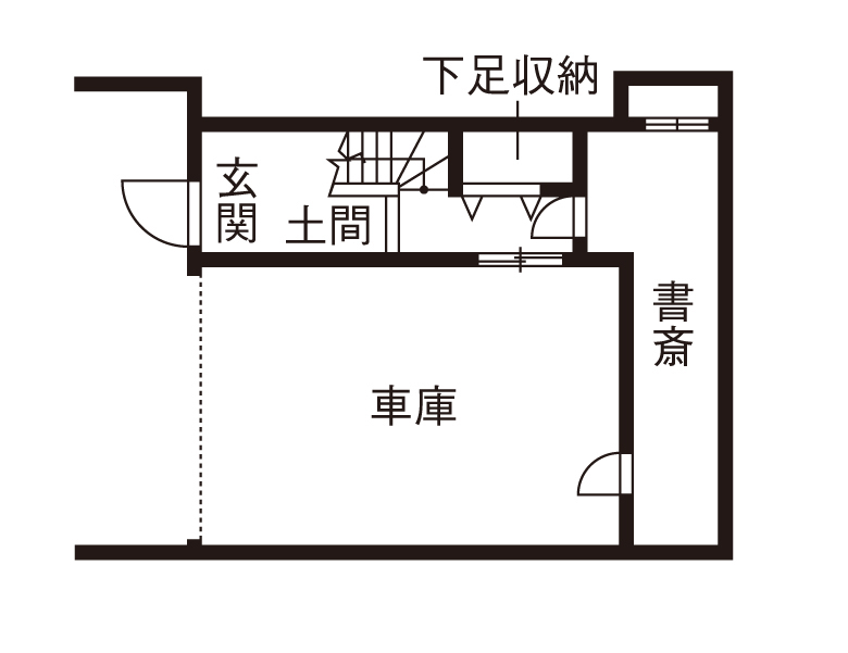 RC design 【間取り/地下/傾斜地】すべてが叶った。RCが作り出す広々空間と無垢材が織りなすあたたかく居心地のいい家の間取り図（4LDK）B1階