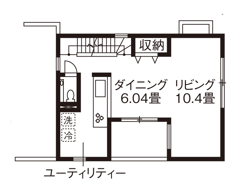 RC design 【間取り/地下/傾斜地】すべてが叶った。RCが作り出す広々空間と無垢材が織りなすあたたかく居心地のいい家の間取り図（4LDK）1階