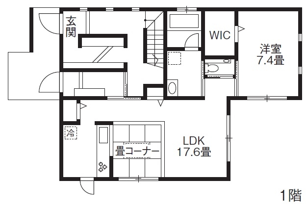 RC design 【3500~4000万円/二世帯/間取り】ナチュラルモダン×スタイリッシュ。多彩な顔を持つ魅力あふれる憩いの場の間取り図（3LDK）1階