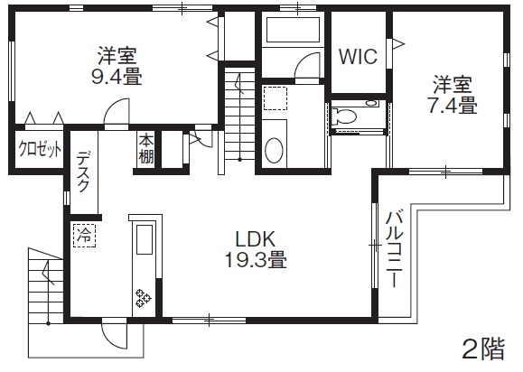 RC design 【3500~4000万円/二世帯/間取り】ナチュラルモダン×スタイリッシュ。多彩な顔を持つ魅力あふれる憩いの場の間取り図（3LDK）2階