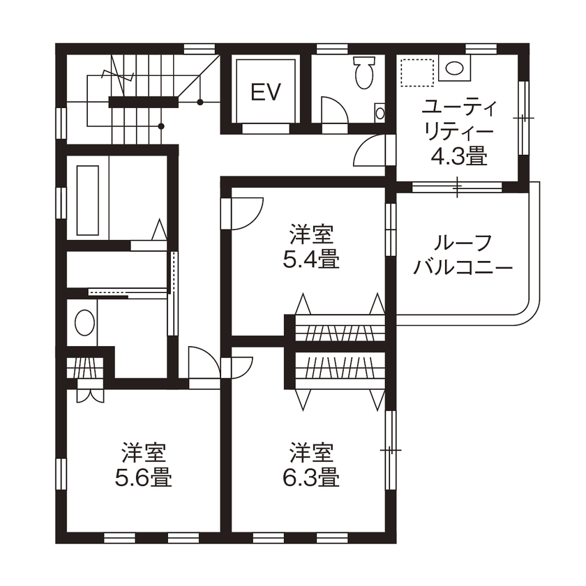 RC design 【間取り図有/３階建て/ガレージ】3階だからできる眺望のいいリビングと防音遮音で実現する趣味の暮らしの間取り図（5K以上）2階