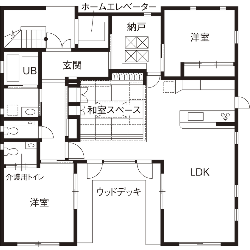 RC design 【間取り図有/3階建て/多世帯/バリアフリー】各世帯の要望はもちろん、将来を見据えた高性能で快適な住まいの間取り図（5K以上）1階