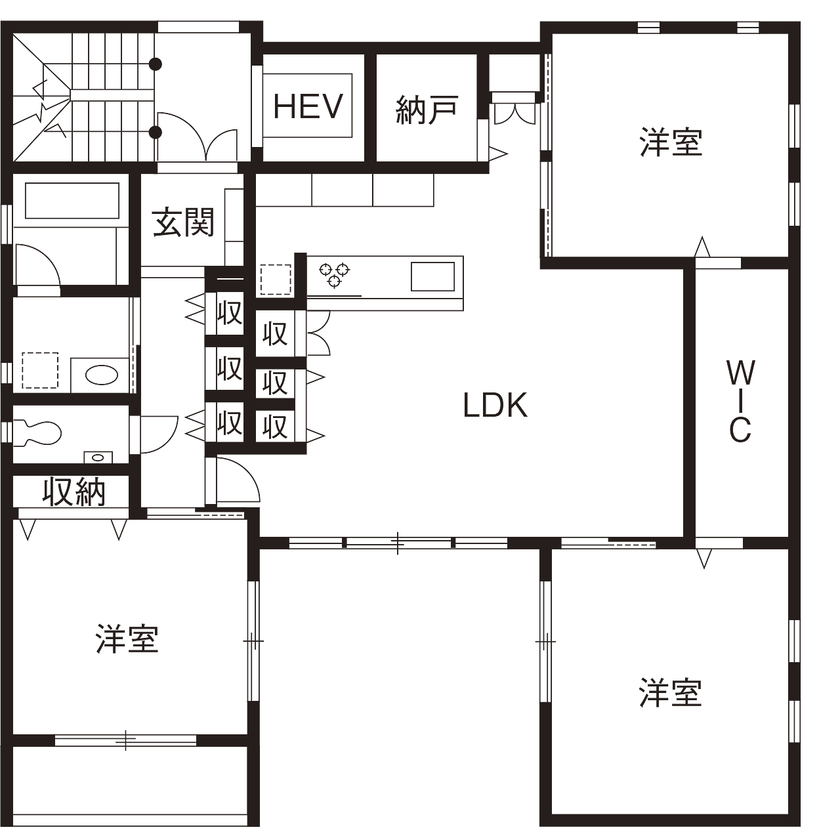 RC design 【間取り図有/3階建て/多世帯/バリアフリー】各世帯の要望はもちろん、将来を見据えた高性能で快適な住まいの間取り図（5K以上）2階