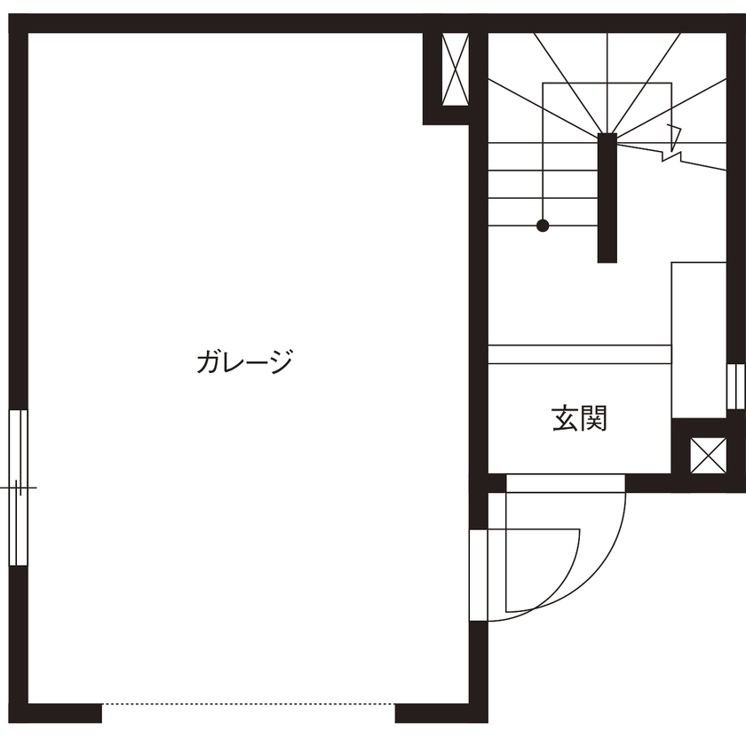 RC design 【4階建/ガレージ/屋上/バルコニー】12.9坪を有効活用。好きと共に暮らす二度目の家の間取り図（2LDK）1階