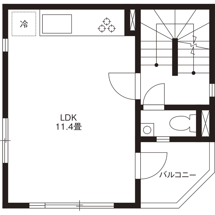 RC design 【4階建/ガレージ/屋上/バルコニー】12.9坪を有効活用。好きと共に暮らす二度目の家の間取り図（2LDK）2階