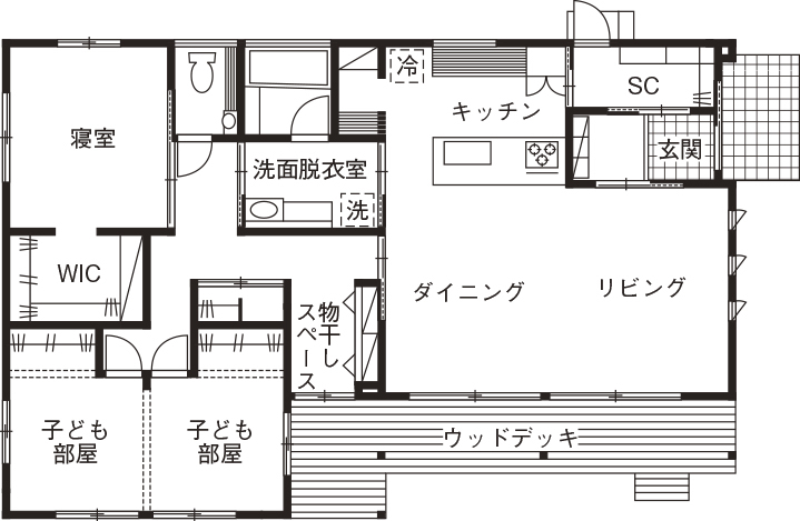 大進建設 【平屋／間取り図あり】「繋がる庭」のある平屋。モデルハウスを参考に建てた、キレイな空気の住処の間取り図（3LDK）1階