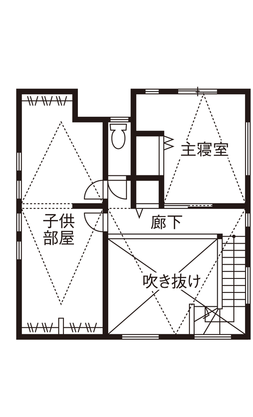 大進建設 リビングの吹き抜けが開放感を演出する家族がくつろぐ家の間取り図（3LDK(4LDK)）2階