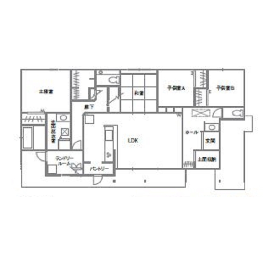 大進建設 木の香りに包まれる。きれいな光と心地よい風が通る平屋の間取り図（4LDK）1階