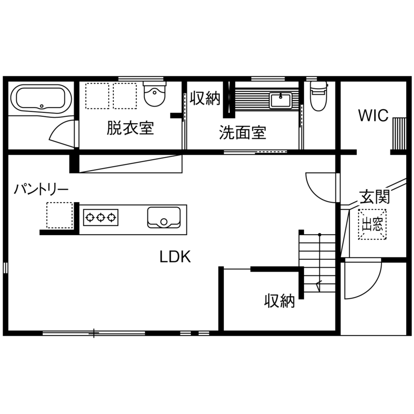 一級建築士事務所　フォルム 【2100万円／収納充実／家事動線／間取図有】優れた性能で快適！自由設計で叶えた、木質感溢れる住まいの間取り図（3LDK＋書斎+WIC×2）1階