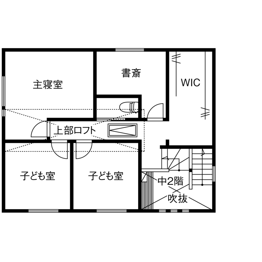 一級建築士事務所　フォルム 【2100万円／収納充実／家事動線／間取図有】優れた性能で快適！自由設計で叶えた、木質感溢れる住まいの間取り図（3LDK＋書斎+WIC×2）2階