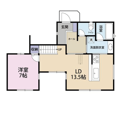 エステート白馬 【2500万円／収納充実／屋上／間取図】「+（プラス）ストレージ」や大容量のロフト、開放的な屋上のある家の間取り図（4LDK+収納＋屋上）1階