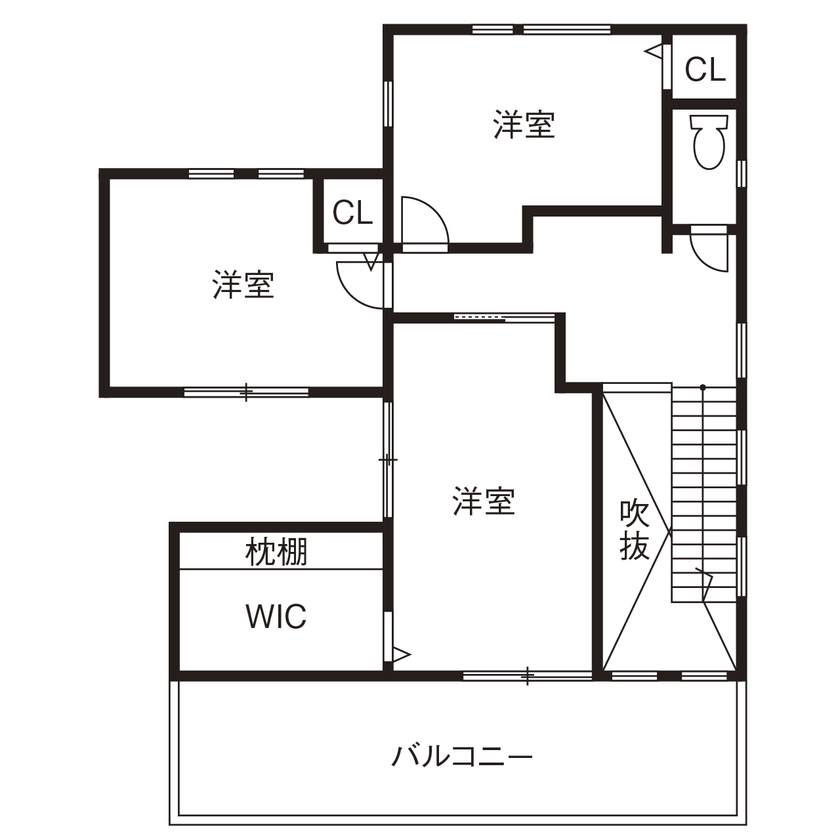 天然木の家　HODAKA 一級建築士事務所 【京都/スケルトン階段/造作洗面】ガルバリウム張り、デコボコしたフォルム。個性的な外観でおしゃれを追求の間取り図（4LDK）2階