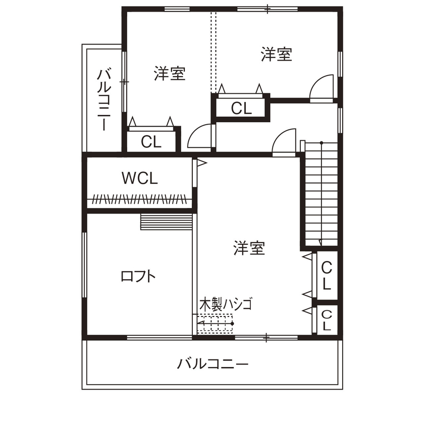 天然木の家　HODAKA 一級建築士事務所 【京都/ガルバリウム/家事スペース】スキップフロアやロフト、タイルと天然木、大人の玉手箱のような家の間取り図（3LDK）２階