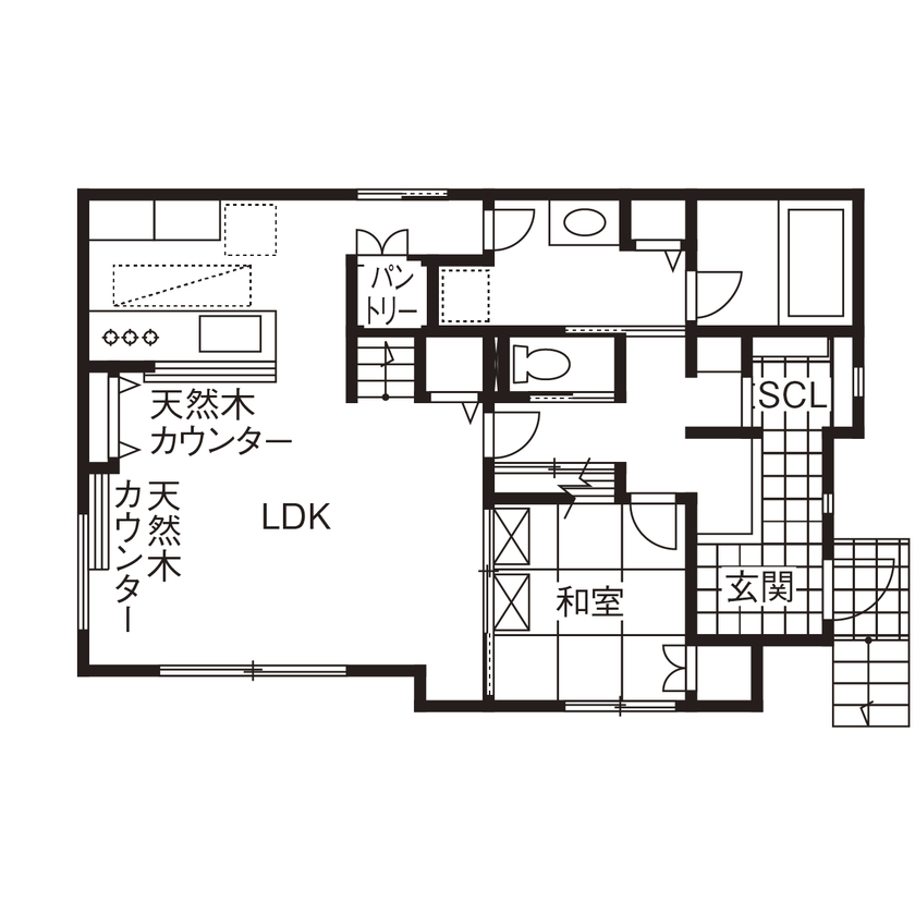 天然木の家　HODAKA 一級建築士事務所 洋風家具やアンティーク調インテリアに調和する天然木を使ったフレンチハウス。土地から紹介/30代の間取り図（4LDK+書斎）1階