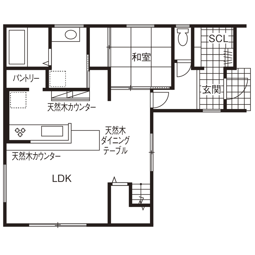天然木の家　HODAKA 一級建築士事務所 【京都府・天然木・2000万円台】天然木を使った家づくり。手触りに愛着が深まる天然木と共にある楽しみの間取り図（4LDK）1階