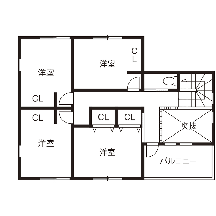 天然木の家　HODAKA 一級建築士事務所 【京都市/天然木/3000万円台】機能充実のキッチン、ランドリー室。家事ラク動線で子育ても安心・快適の間取り図（5K以上）2階