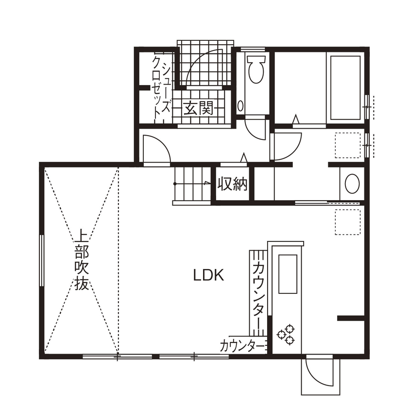 天然木の家　HODAKA 一級建築士事務所 【京都/1000万円台/狭小/間取り】家づくりで実現したいことをノートに書きためて、こだわりをすべて実現の間取り図（3LDK）１階