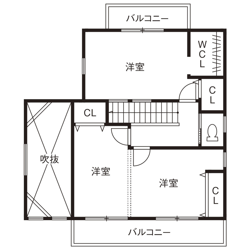 天然木の家　HODAKA 一級建築士事務所 【京都/1000万円台/狭小/間取り】家づくりで実現したいことをノートに書きためて、こだわりをすべて実現の間取り図（3LDK）２階