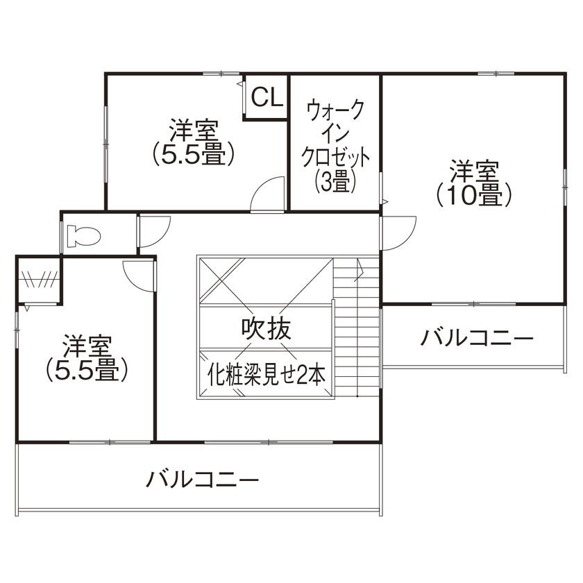 天然木の家　HODAKA 一級建築士事務所 【木の家/吹抜け/飾り柱/京都】好きなログハウスに学んだ木の香りのする家。施主と大工の熱意が結集した家の間取り図（4LDK）2階