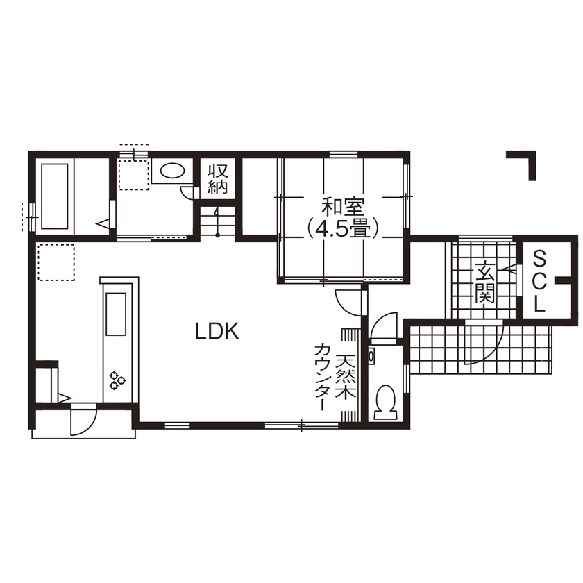 天然木の家　HODAKA 一級建築士事務所 【リビング階段/造作家具/収納充実/滋賀県】スーモカウンターに紹介され、丁寧な説明の担当営業と意気投合の間取り図（4LDK）1階