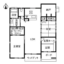岡本住建 【2000万円/平屋/バリアフリー/30坪台/2LDK/間取り図】高性能でミニマルな平屋。安心が同居した終の棲家の間取り図（2LDK）1階