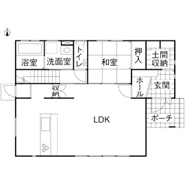 岡本住建 【2000万円台/30坪台/4LDK/間取り図】大収納に大満足！家計にやさしい太陽光発電＋オール電化の住まいの間取り図（4LDK）1階