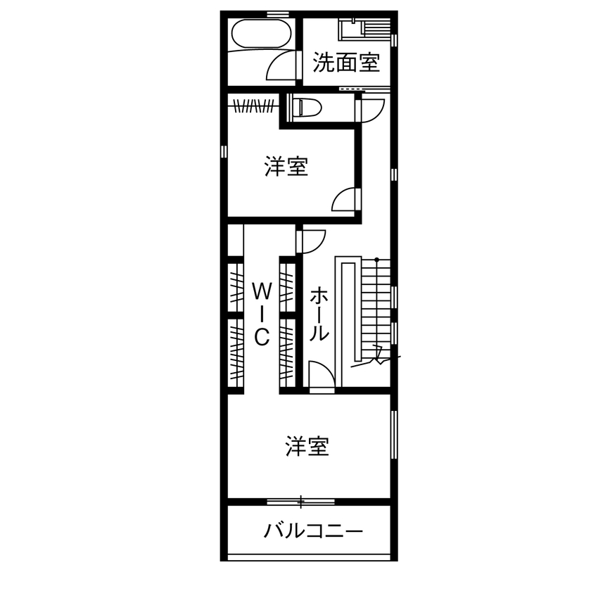 岡本住建 【価格1000万円台/2LDK/29坪台/間取り図】ガレージのように使える土間玄関。アイアン階段が映える男前な家の間取り図（2LDK＋WIC）2階