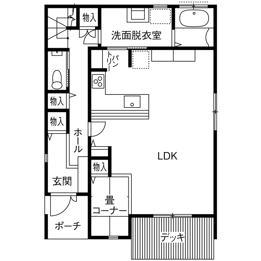 岡本住建 【2000万円台/30坪台/3LDK/間取り図】太陽光で家計ラク！長く安心・快適が続くテクノストラクチャーの家の間取り図（3LDK＋畳コーナー）1階