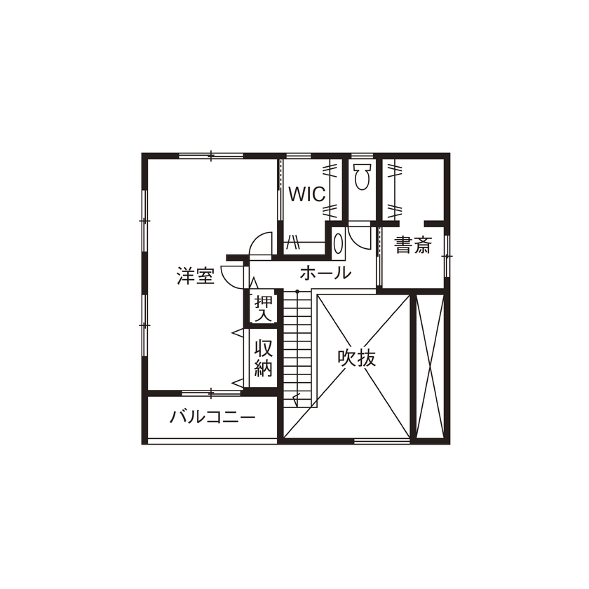 岡本住建 【2000万円台/3LDK/約40坪/吹き抜け】観葉植物が映える、自然素材たっぷりなヴィンテージスタイルの家の間取り図（3LDK）2階