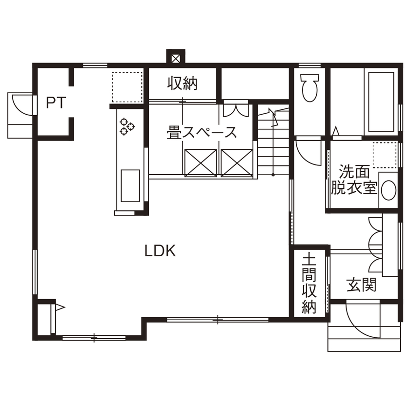 アサヒグローバルホーム 【1000万円台/間取り/約36坪/おしゃれな家】建売のいい所を取り入れた注文住宅。土地探しの対応も大満足！の間取り図（3LDK）1階