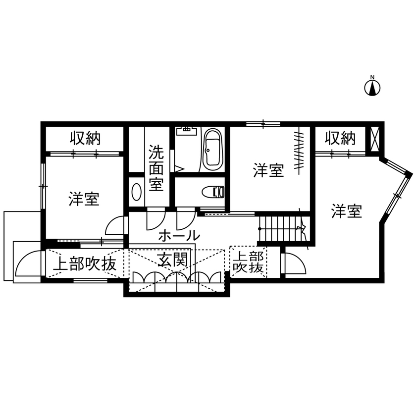 アサヒグローバルホーム 【1000万円台/間取り/30坪台/シンプル外観】「高性能だからこそ大胆なデザインも安心して採用できました」の間取り図（3LDK＋フリースペース）1階