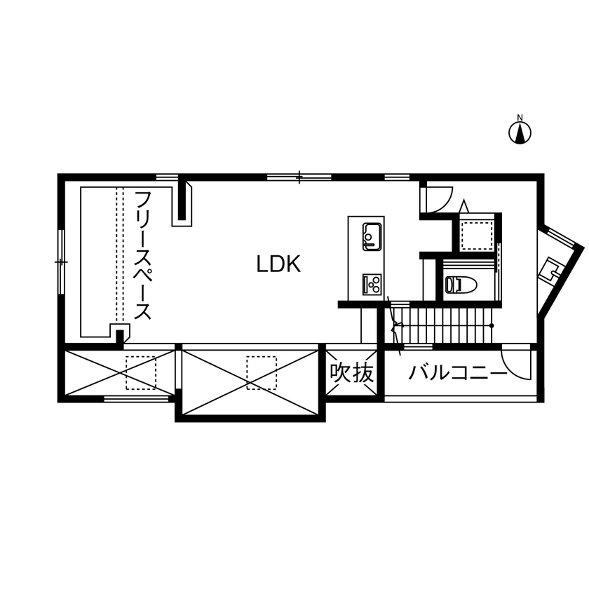アサヒグローバルホーム 【1000万円台/間取り/30坪台/シンプル外観】「高性能だからこそ大胆なデザインも安心して採用できました」の間取り図（3LDK＋フリースペース）2階