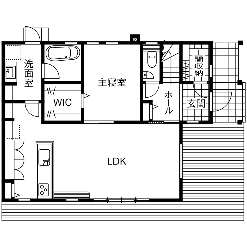 アサヒグローバルホーム 【1000万円台/間取り/30坪台/ロフト】お家キャンプに映画館。海外ドラマがお手本のアメリカンハウスの間取り図（3LDK＋ロフト＋納戸）1階