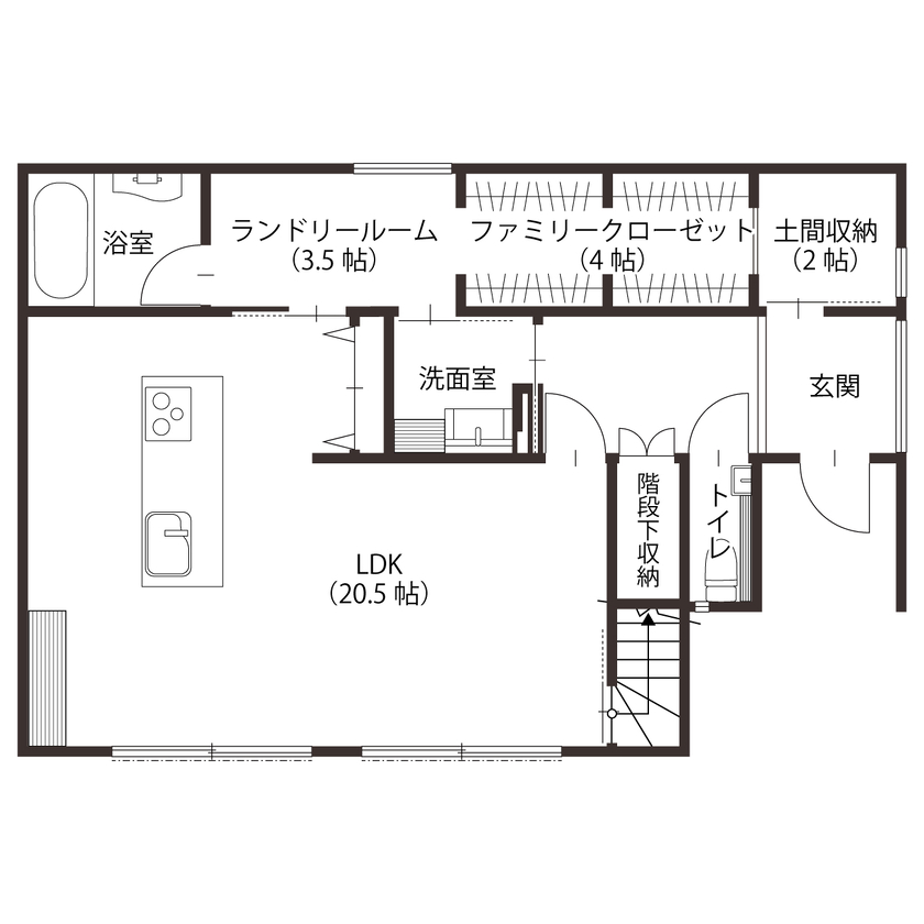 アサヒグローバルホーム 【2000万円台/間取り/30坪台/帰宅動線 】たっぷりの光が注ぎ込むモノトーンな家の間取り図（3LDK）1階