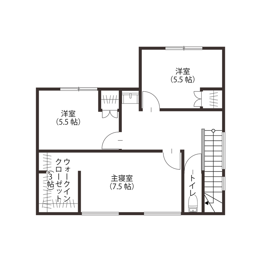 アサヒグローバルホーム 【2000万円台/間取り/30坪台/帰宅動線 】たっぷりの光が注ぎ込むモノトーンな家の間取り図（3LDK）2階