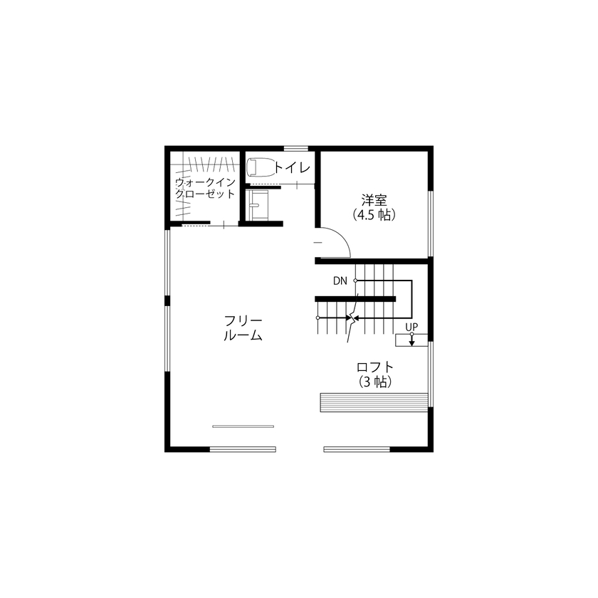 アサヒグローバルホーム 【間取り/40坪台/コの字型/吹き抜け】完全プライベートな中庭のある家の間取り図（3LDK+ロフト）2階