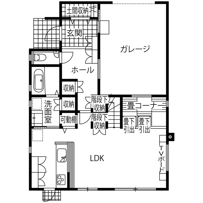 アサヒグローバルホーム 【1000万円台/間取り/約42坪/インナーガレージ】土地探しも一緒に。プランの変更も見越した予算提案に信頼の間取り図（3LDK）1階
