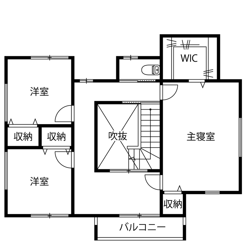 アサヒグローバルホーム 【1000万円台/間取り/約38坪/土間】土地探しも一緒に。スキップフロアや、回遊動線などアイデアが満載の家の間取り図（4LDK＋スキップフロア）2階