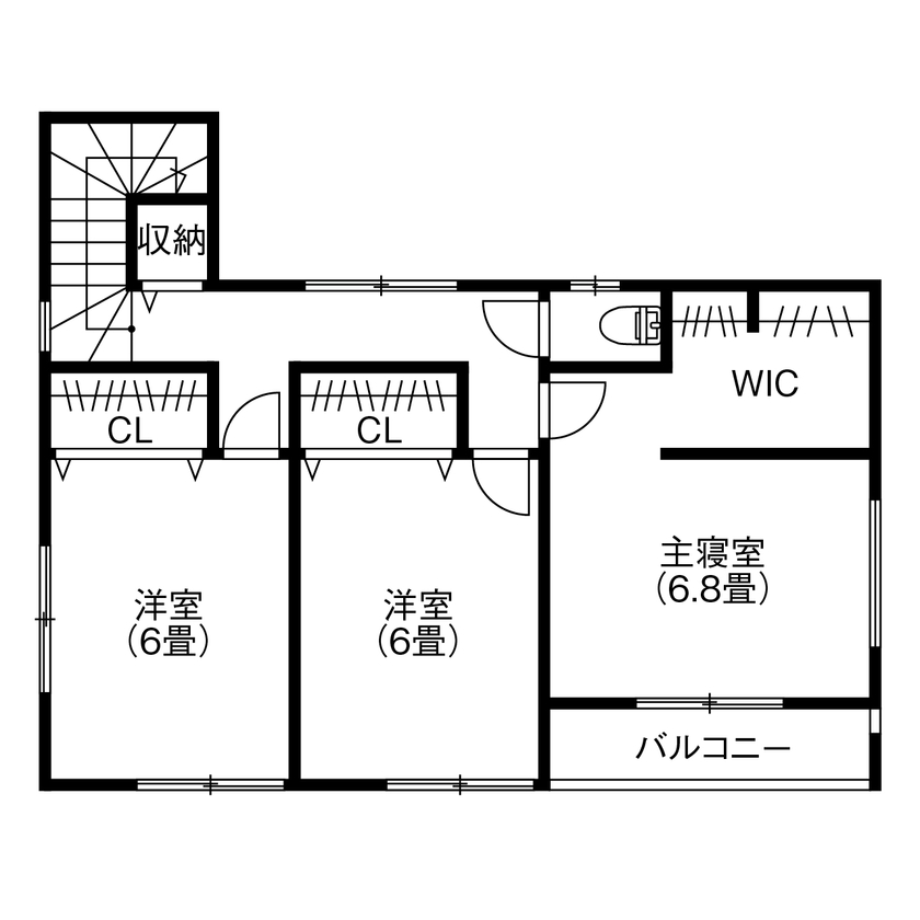 アサヒグローバルホーム 【1000万円台/間取り/30坪台/土間/回遊導線】細部までこだわる、男前なガレージと庭があるアメリカンハウスの間取り図（4LDK＋ガレージ）2階