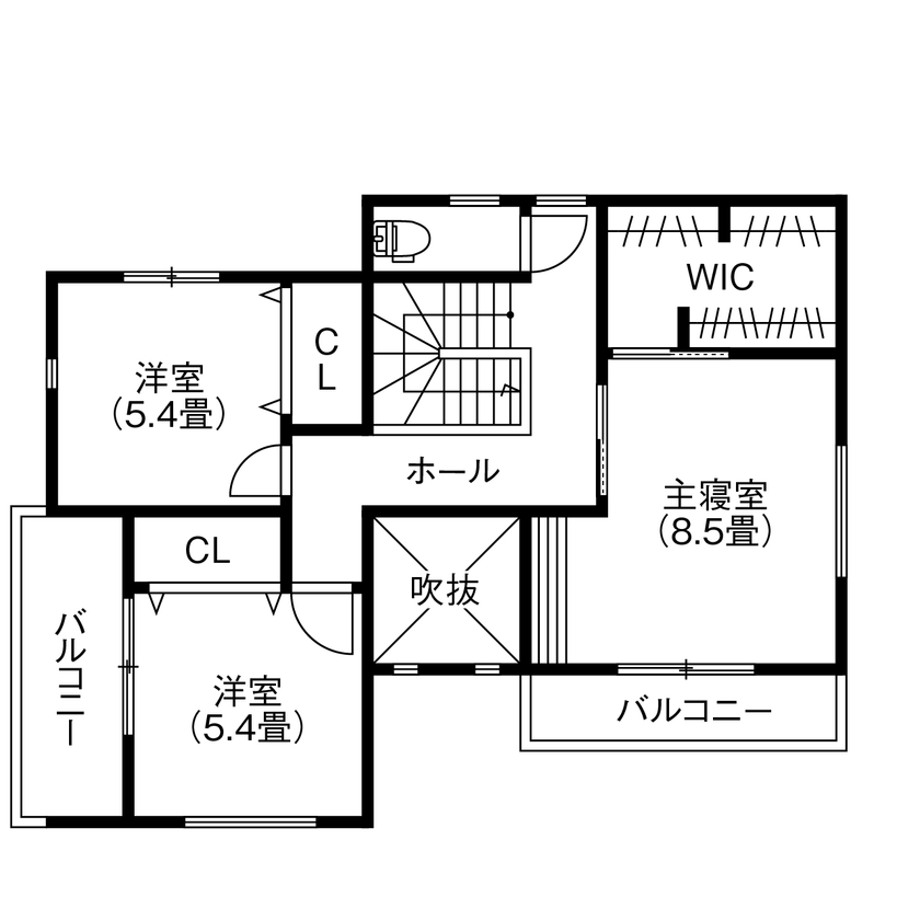アサヒグローバルホーム 【2000万円台/間取り/40坪台/吹抜玄関/家事ラク】「こだわりが少ない私たちも心からかっこいいと思える家」の間取り図（4LDK＋納戸＋WIC）2階