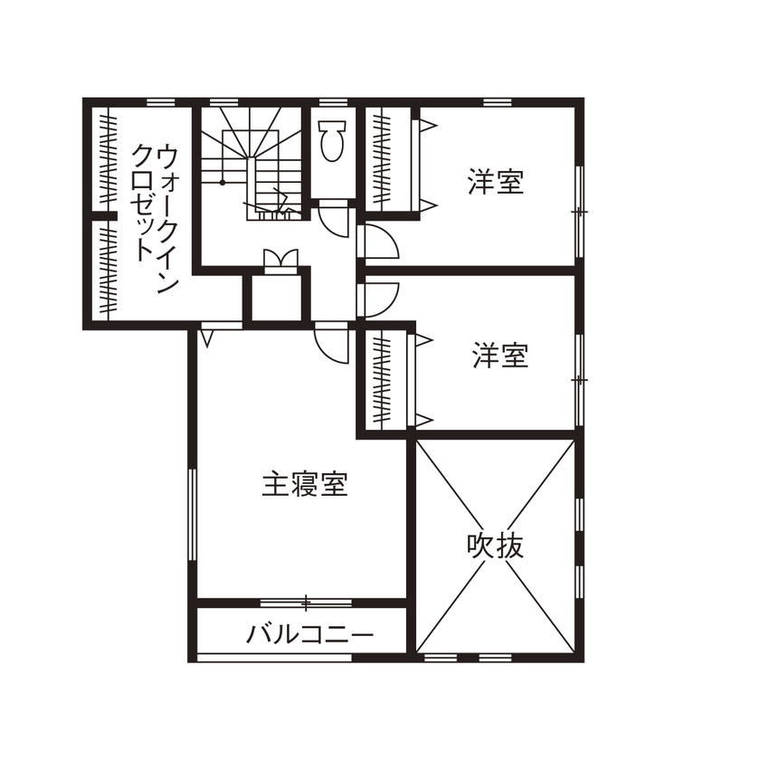 アサヒグローバルホーム 【1000万円台/間取り/土間収納/インナーガレージ】吹抜けのあるガレージハウス「愛車を眺める時が幸せ！」の間取り図（4LDK）２階