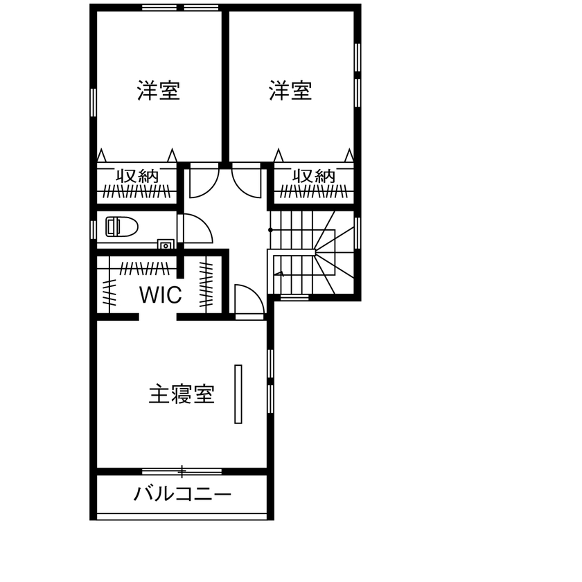 アサヒグローバルホーム 【1000万円台/間取り/約30坪/土間/家事ラク】家具のような佇まいのこだわりキッチンと、サンルームがある家の間取り図（4LDK＋サンルーム）2階