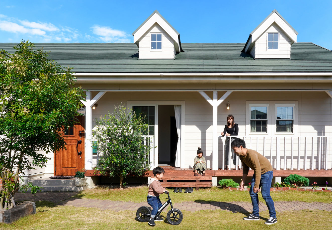 アサヒグローバルホーム 【1000万円台/間取り/約30坪/平屋】3LDKのおしゃれなウッドデッキのあるアメリカンスタイルの平屋の建築実例画像1