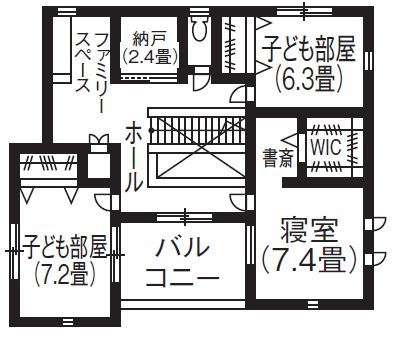 アサヒグローバルホーム 【2000万円台/間取り/二世帯住宅/スタイリッシュ外観】こだわりの吹抜けの階段　仲良く暮らせる二世帯住宅の間取り図（1LDK+3LDK ２世帯住宅）2階