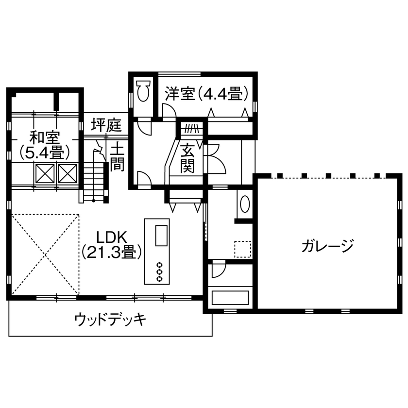 アサヒグローバルホーム 【2000万円台/間取り/約60坪/ガレージ】15.25kWのソーラー発電で暮らしに優しい、ハイスペックデザイン住宅の間取り図（4LDKS＋ガレージ）1階