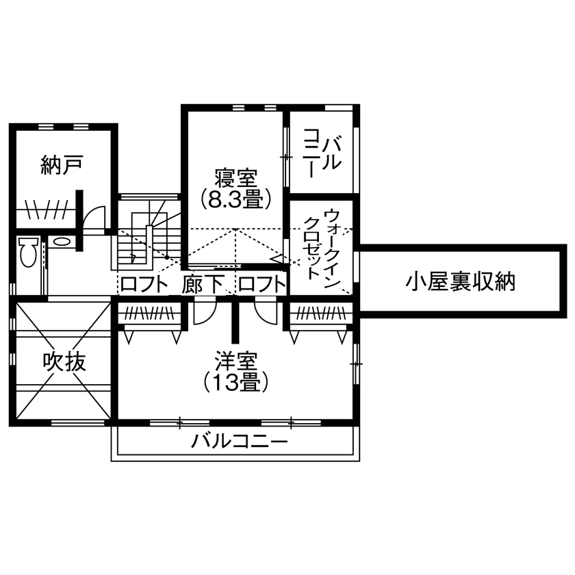 アサヒグローバルホーム 【2000万円台/間取り/約60坪/ガレージ】15.25kWのソーラー発電で暮らしに優しい、ハイスペックデザイン住宅の間取り図（4LDKS＋ガレージ）2階